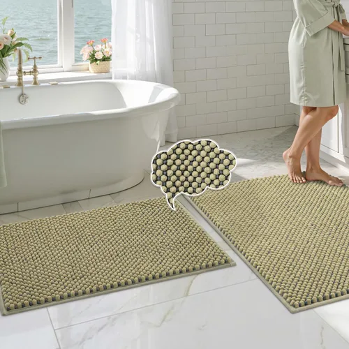 Miniatura 38 de BSICPRO Juego de alfombras de baño 2 piezas - Tapetes de baño de chenilla antideslizantes - Gruesa y suave alfombra absorbente de salvia para baño