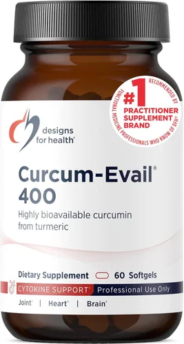 Designs for Health Curcum-Evail 400 - Suplementos de curcumina de cúrcuma biodisponibles - Tecnología de emulsión Evail - Complejo de curcumina C3