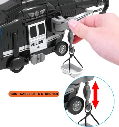 Miniatura 2 de Liberty Imports Helicóptero de rescate policial con motor de fricción para niños Chopper Push and Go con luces de acción y sonidos de juego