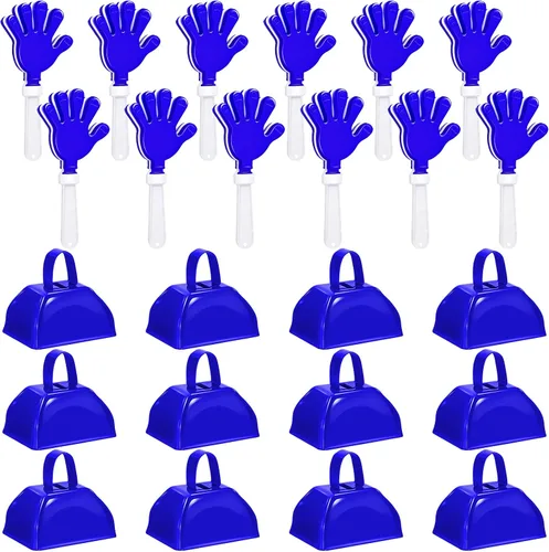 24 piezas de artículos de animadora de animadora con cencerros de metal y mordazas de mano, generador de ruido para fútbol, fútbol, baloncesto,