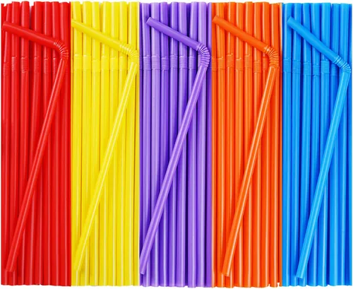 Miniatura 8 de 500 popotes flexibles de plástico desechables de colores (0.23 pulgadas de diámetro y 7.7 pulgadas de largo)