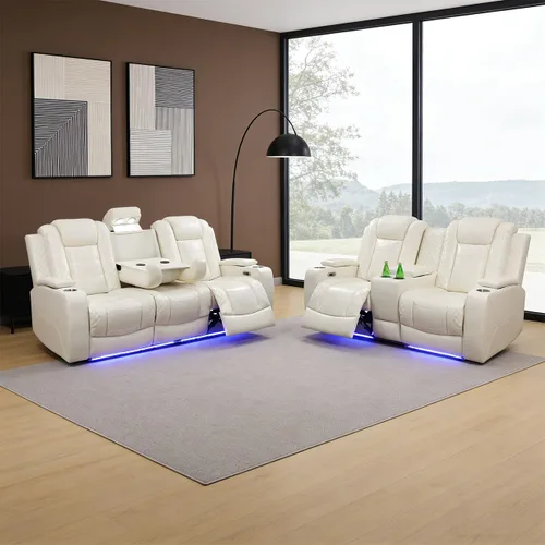 Miniatura 28 de Sofá reclinable individual eléctrico para muebles de sala de estar, silla reclinable de cuero con luces LED, puertos USB, almacenamiento oculto