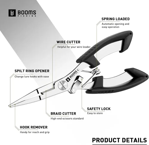Miniatura 5 de Booms Fishing H01 Small Fishing Pliers Scissors Braid Cutters Stainless Steel Fishing Tools Split Ring Pliers Hook Remover