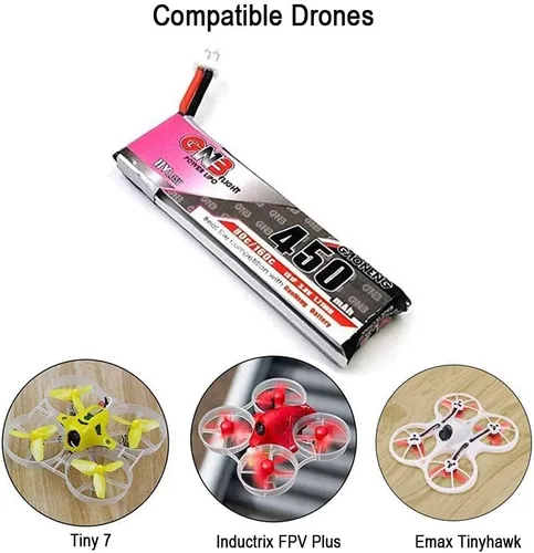 Miniatura 7 de 4 unids GNB 450mAh 1S HV LiPo Batería JST-PH 2.0 3.8V 80C PowerWhoop mCPX Conector para EMAX Quadcopter Micro FPV Racing Drone (450mAh 1s)