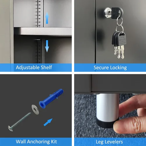 Miniatura 5 de JINGUR Armario de almacenamiento de metal con puertas de bloqueo y estante ajustable, pequeño aparador con cerradura para oficina en casa, pasillo