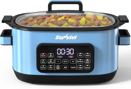 Miniatura 12 de Sunvivi Horno Asador de Cocción Lenta Multi 12 en 1, 6.5QT Plateado Digital Programable con Rejilla, Recipiente Antiadherente Grande Extraíble, Tapa