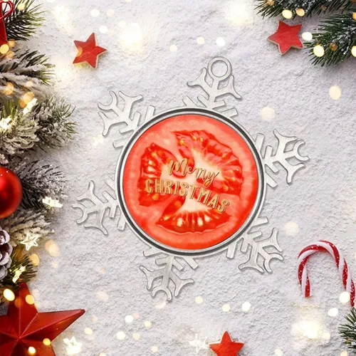 Miniatura 6 de Adorno de copo de nieve verde para árboles de Navidad, frutas, comida realista, adornos de Navidad personalizados 2022, divertido recuerdo de metal