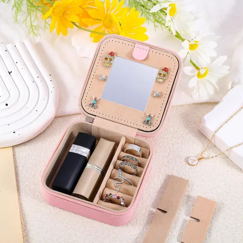 Miniatura 6 de URSKYTOUS Joyero de viaje con inicial, pequeño organizador de joyas, color rosa, portátil, personalizado, para adolescentes, niñas, mujeres, regalo