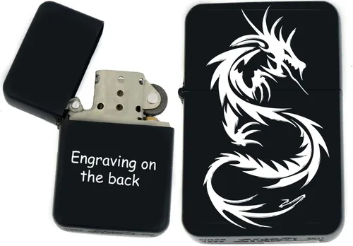 Miniatura 34 de Groomsman - Encendedor personalizado a prueba de viento negro mate, grabado láser gratuito para él, marido, padre, padrinos de boda Yin-yang-tigre