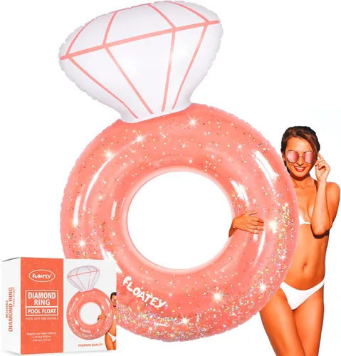 Decoraciones para despedida de soltera – Anillo de diamante extra grande para piscina | Brillante purpurina en el interior | Flotadores de piscina