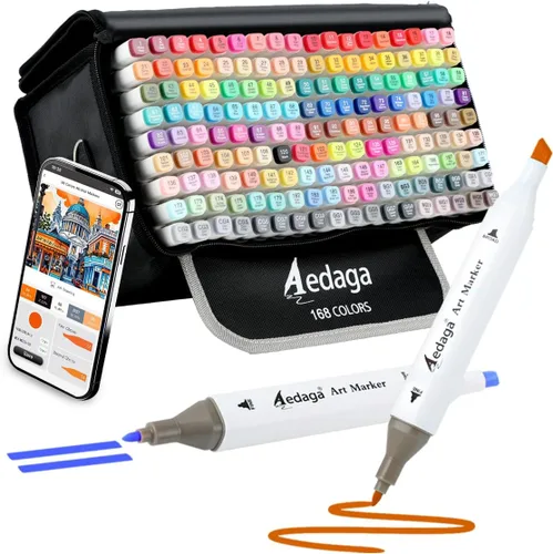 YHC Marcadores de alcohol de 168 colores para artistas, aplicación gratuita para colorear, marcadores a base de alcohol de doble punta para dibujar,