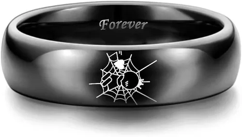 Miniatura 3 de XAHH Anillo de acero inoxidable para parejas, diseño de Spiderman, con texto en inglés "Captured by Your Love Forever Togethers