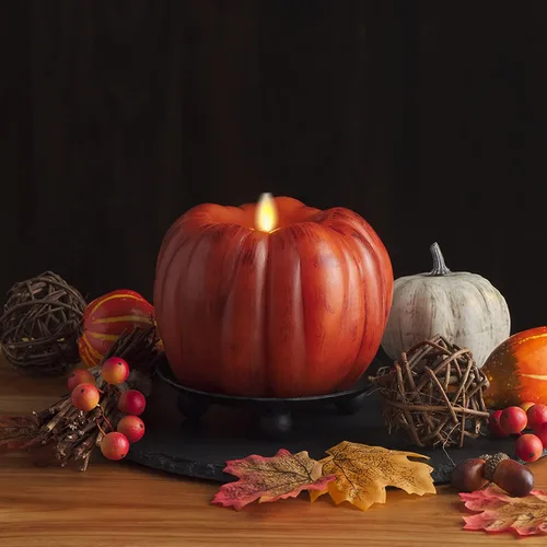 Miniatura 2 de Luminara - Vela LED sin llama de Halloween, funciona con batería, llama parpadeante en movimiento - Calabaza naranja antigua - Paquete de 1-5 x 4.5