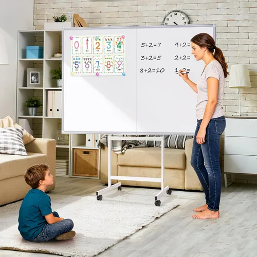 Miniatura 8 de Pizarra blanca magnética de borrado en seco para pared, 48 x 46 pulgadas (4 pies x 3 pies), pizarra blanca portátil plegable con una bandeja larga