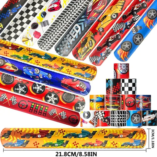 Miniatura 4 de CZWXOXO 24 Piezas Decoraciones de Fiesta de Coches de Carreras Favores Pulsera de Carreras Pulseras de Carreras Pulseras de Palmada a Cuadros