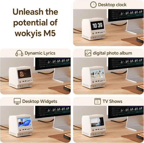 Miniatura 2 de Estación de acoplamiento Wokyis M5 Retro para Mac mini M4, pantalla HD de 5 pulgadas, carcasa SSD M.2 NVMe de 10 Gbps, lector SD/Micro SD 4.0