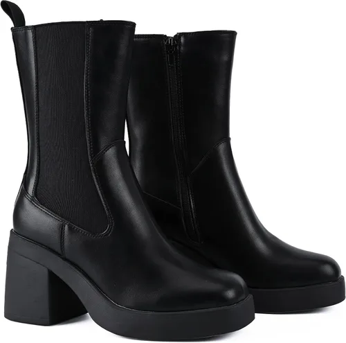 Miniatura 2 de Peach Ting Women's Chelsea Boot Fashion Chunky Platform Slip On Heel Mid Calf Black Audi1
