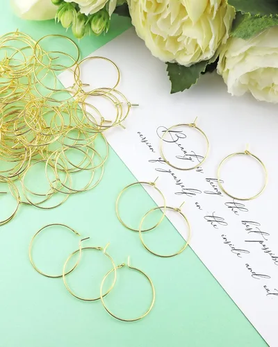 Miniatura 7 de JIALEEY 100 anillos de cristal de vino de 0.98 pulgadas chapados en oro de 0.98 pulgadas (0.984 in), aro abierto para hacer joyas, boda, fiesta