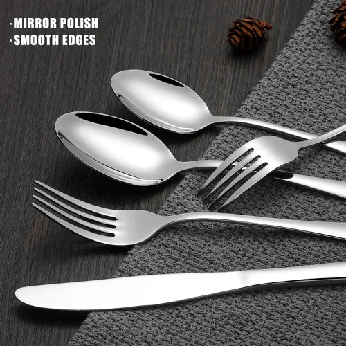 Miniatura 5 de Juego de cubiertos de 60 piezas para 12, juego de cubiertos de acero inoxidable, juego de vajilla Inculde tenedores, cuchillos, cucharas, juego