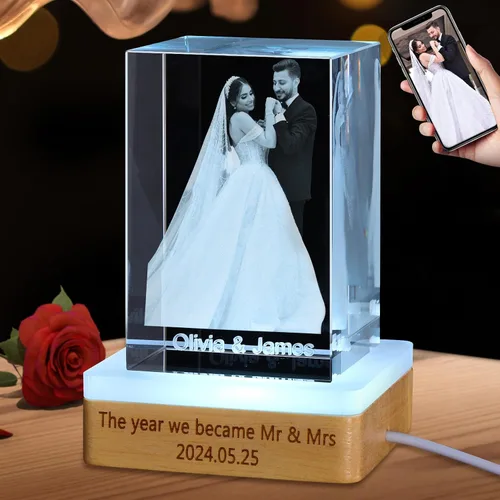 Nameinhea Foto personalizada en cristal 3D con texto, marcos de fotos de cristal personalizables, regalo personalizado con tu propia foto,