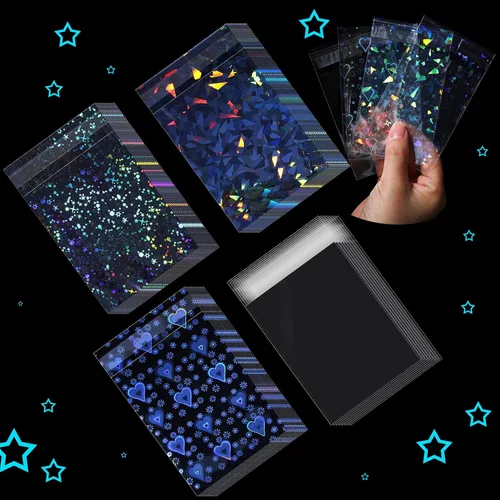 Miniatura 7 de Tinlade 200 fundas holográficas para tarjetas fotográficas Kpop con destello láser, diseño de corazón de estrella, piedras preciosas de cristal