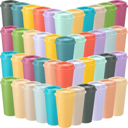 Miniatura 19 de Honeydak Paquete de 30 tazas de café reutilizables de 16 onzas con tapas, botella de agua, taza de viaje para café helado, vasos de té de plástico