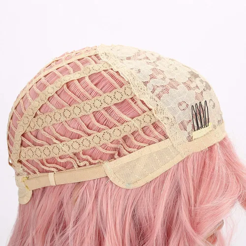 Miniatura 6 de VCKOVCKO Peluca natural ondulada rosa pastel, pelucas coloridas con flequillo de aire, pelucas cortas estilo Bob para mujer, pelucas largas hasta
