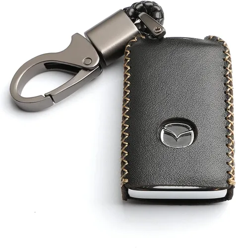 Miniatura 8 de Funda de cuero para Mazda 3 Hatchback CX-5 CX-30 CX-9, llavero inteligente de 4 botones, con cadena (Marrón)