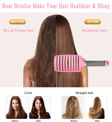 Miniatura 2 de KTKUDY Cepillo desenredante para el cabello, diseño de cerdas de jabalí y sin enredos para niños, mujeres y hombres, perfecto para cabello húmedo
