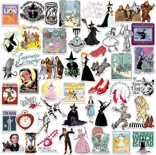 El Mago de Oz - Paquete variado de 50 calcomanías de vinilo grandes de lujo, para laptop, botella de agua, álbumes de recortes, tableta, monopatín,