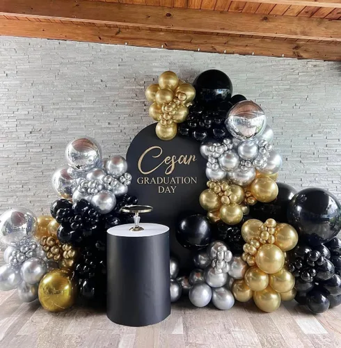 Miniatura 3 de Kit de arco de guirnalda de globos negros y dorados y plateados, 144 piezas de diferentes tamaños, decoraciones de Año Nuevo para Año Nuevo