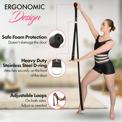 Miniatura 2 de Soga de estiramiento con anclaje de puerta - Equipo de estiramiento para mejorar la flexibilidad de las piernas - Entrenador de rajadas para el Negro