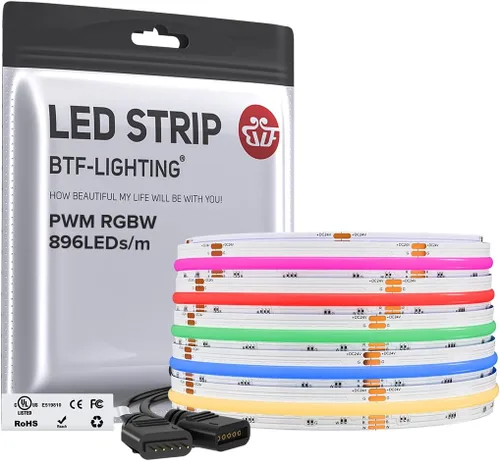 Miniatura 12 de BTF-LIGHTING FCOB COB Tira de luz LED RGBW 6500K 896LED/m 3m DC12V Flexible de cambio de color de alta densidad y luz uniforme de 12mm de ancho