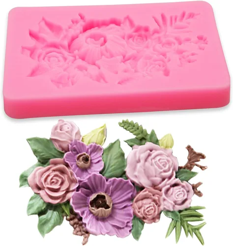 Miniatura 8 de Moldes de silicona para chocolate, 4 paquetes de rosas con hojas, guirnalda de moldes de chocolate para decoración de pasteles, decoración