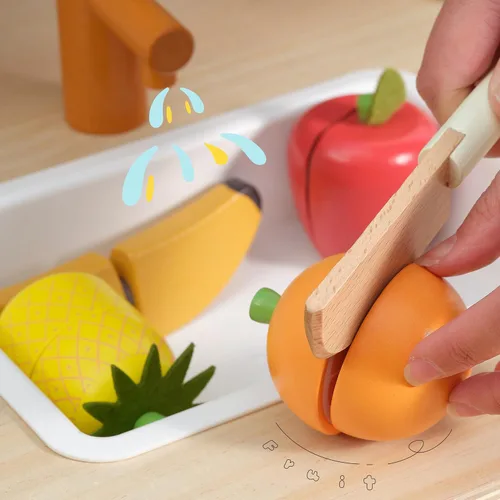 Miniatura 5 de PairPear - Juegos de comida de juguete de madera para cocina de niños, juego de frutas de corte de alimentos de juguete para niños de 3 años