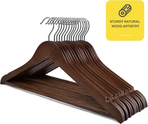 Miniatura 6 de Perchas de madera – Paquete de 30 – Perchas de ropa para uso diario, perchas de madera resistentes con muescas cortadas con precisión, percha