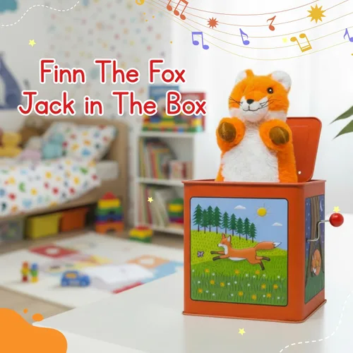Miniatura 3 de Jack Rabbit Creations Finn The Fox Jack in The Box - Juguete de peluche, zorro de peluche, manivela lateral juega Pop Goes The Weasel, emergente