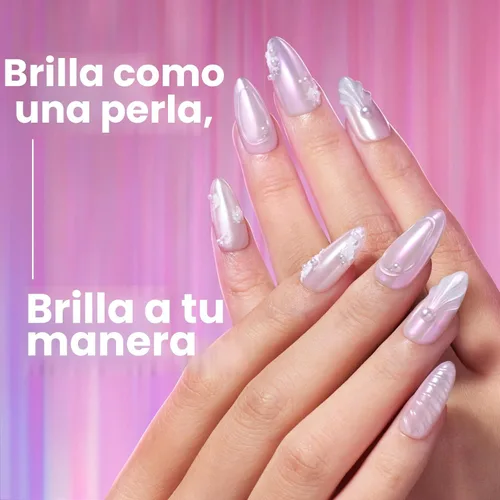 Miniatura 2 de Beetles Polvo Cromado para Uñas 2 Frascos Blanco y Púrpura Perla Cromer Polvo Cromado para Uñas para Gel Efecto Espejo Brillo Kit de Manicura
