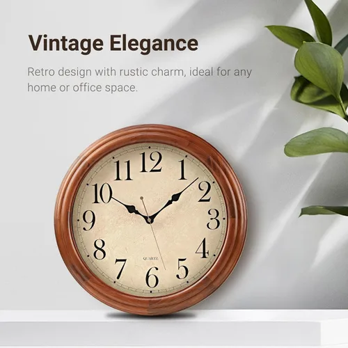 Miniatura 7 de ZELVON amusediy - Reloj de pared de madera de 16 pulgadas con números grandes, reloj de pared redondo retro marrón, silencioso sin tictac para sala