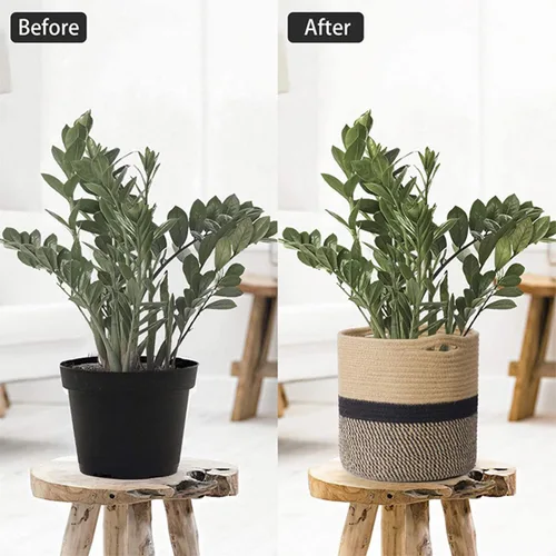 Miniatura 3 de Cesta tejida para macetas de interior, cesta de almacenamiento de cuerda de algodón con asa, cestas tejidas de yute para plantas de interior, maceta