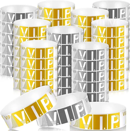 400 pulseras VIP para eventos, impermeables, para fiestas, pulseras de papel doradas y plateadas, pulseras de papel ligeras, pulseras personalizadas