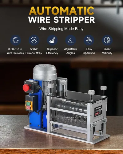 Miniatura 2 de CREWORKS Máquina peladora de cables eléctrica, pelacables automático de 11 canales para cables de cobre de 0.06 a 1.6 pulgadas, máquina pelacables