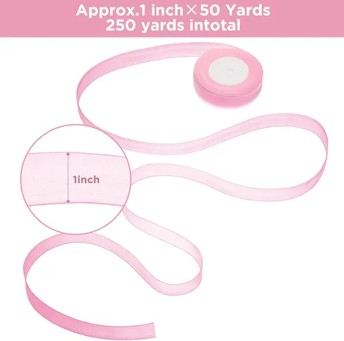 Miniatura 3 de WILLBOND Cinta de organza de 50 yardas, estilo Pascua, de gasa, transparente, color rosa polvorienta, manualidades para el día de Pascua, boda