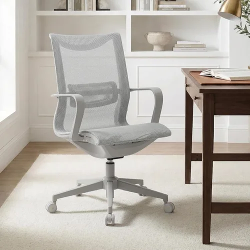 Miniatura 9 de LuxErgo Silla de oficina ergonómica de malla, silla de escritorio con respaldo medio con soporte lumbar y reposabrazos, altura ajustable, reclinable