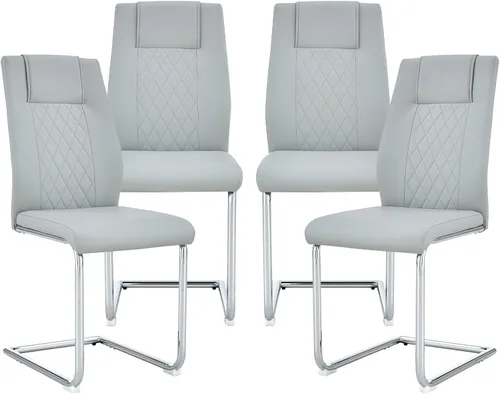 Miniatura 10 de cinkehome Juego de 4 sillas de comedor modernas de color negro con patas de metal plateado, silla lateral tapizada sin brazos con respaldo alto