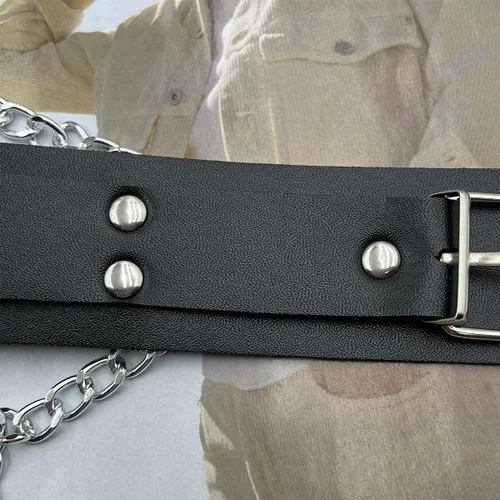 Miniatura 2 de Abrazaderas de cadena corporal con gargantilla ajustable de piel sintética, collar de acero inoxidable, abrazadera sin perforación, clips