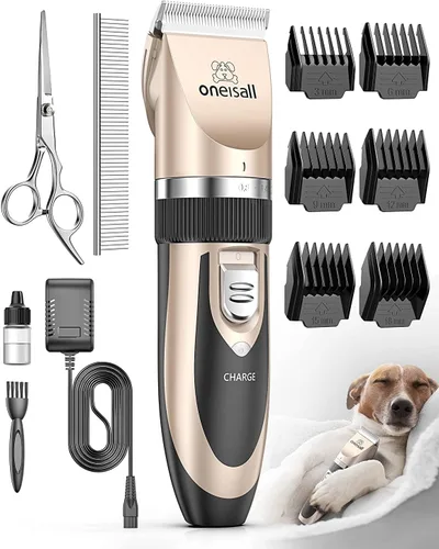 oneisall Cortapelos para perros de ruido bajo, kit de cuidado de mascotas con recortadora recargable, afeitadora inalámbrica eléctrica silenciosa
