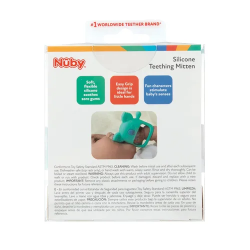 Miniatura 7 de Nuby Manopla de dentición de muñeca de silicona - Anillo de dentición para bebé - 3+ meses - Hipopótamo