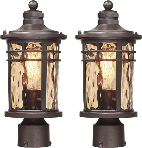 Miniatura 13 de Darkaway Luz de poste al aire libre, lámpara de poste de luz, carcasa de aluminio impermeable con vidrio ondulado ámbar para entrada de camino