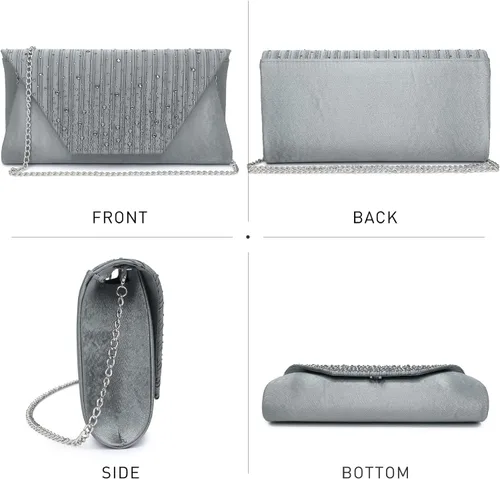 Miniatura 3 de Bolso de mano de noche con diamantes de imitación con purpurina para boda, fiesta, cóctel, baile de graduación, bolso formal en caja de regalo